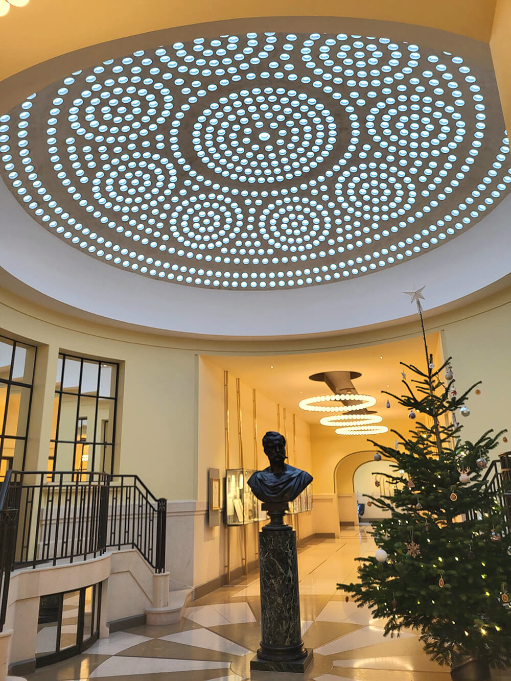 Ceiling display made from Cristal champagne bottles at Louis Roederer Champagne House, highlighting the legacy of Tsar Alexander II